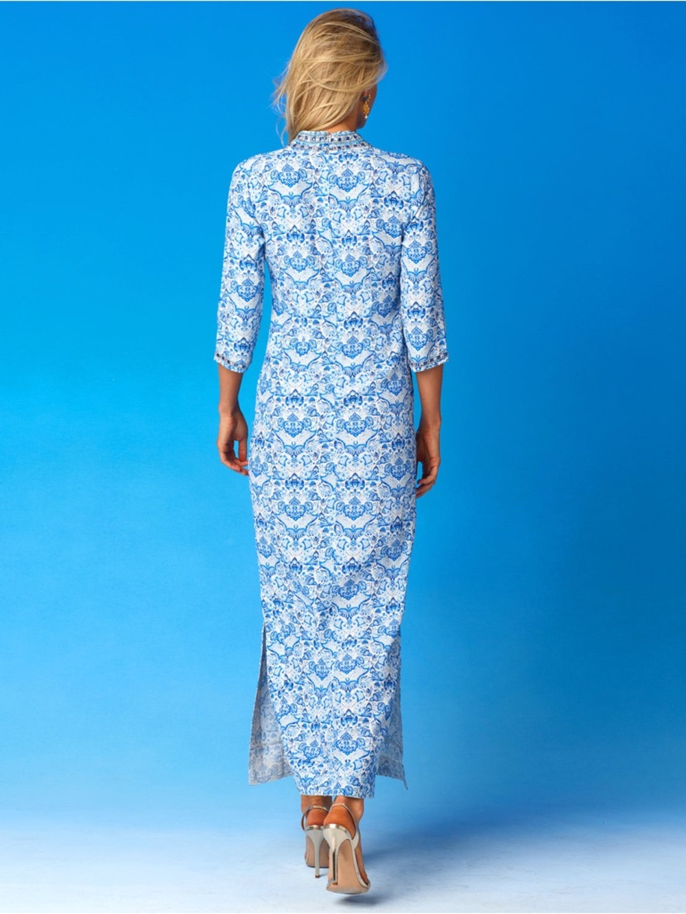 NEW SHALIMAR LONG TUNIC DRESS WITH SAPPHIRE JEWEL EMBELLISHMENT - NICOBLU Size 6 - Picture 5 of 11